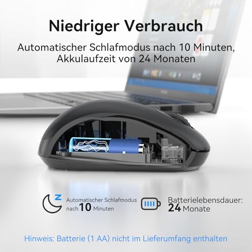 TECKNET Kabellose Maus, 2,4 GHz 1600 DPI Leise Funkmaus mit 3 Einstellbare DPI, 24 Monate Akkulaufzei, Für Links- und Rechtshänder, Maus Kabellos für Laptops, PC, Mac, Grau Bild 6