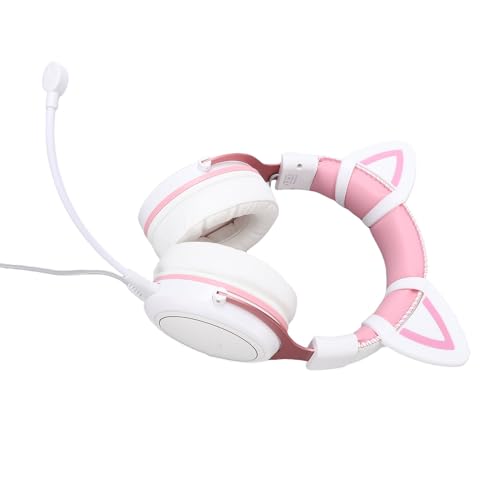 GOWENIC Gaming-Headset, Kabelgebunden, RGB-Leucht-Over-Ear-Kopfhörer mit Mikrofon für PC-Gaming, Geräuschreduzierung, Geeignet für Gamer, Aluminium, Schwarz, 1 Set (Weiß-Rosa mit Katzenohren-Dekor) Bild 7
