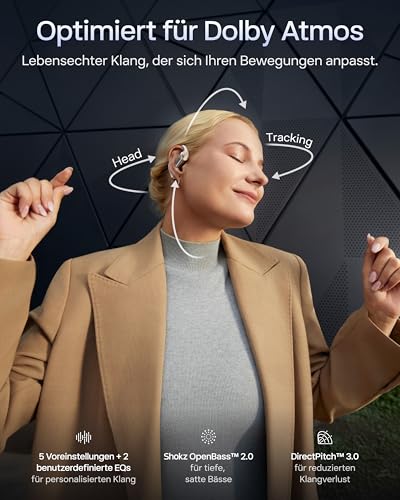 SHOKZ OpenFit Pro Open-Ear-Kopfhörer mit Open-Ear Geräuschreduzierung, Optimised for Dolby Atmos, Tiefe Bässe, 50H Akku, klare Anrufe für Arbeit, Sport, Outdoor Bluetooth 6.1, IP55, Weiß Bild 4