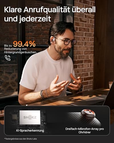 SHOKZ OpenFit Pro Open-Ear-Kopfhörer mit Open-Ear Geräuschreduzierung, Optimised for Dolby Atmos, Tiefe Bässe, 50H Akku, klare Anrufe für Arbeit, Sport, Outdoor Bluetooth 6.1, IP55, Weiß Bild 6