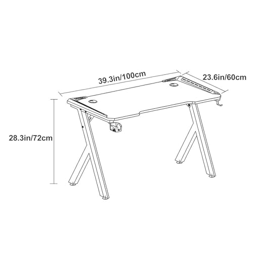 RGB-Gaming-Schreibtisch mit Karbonfaser-Oberfläche, Metallrahmen, Getränkehalter und Headset-Haken, 140 cm PC-Tisch für Büro und Gaming-Setup (100 cm) Bild 3