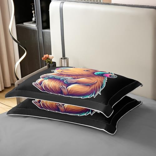 Homewish Gaming Capybara Sachen Baumwolle Bettwäscheset 155x220cm Nette Capybara Lustige Videospiele Gamer Bettbezug für Kinder Farbverlauf Headset Trendkunst Teenager Bettwäsche Tierliebhaber Bettset Bild 6
