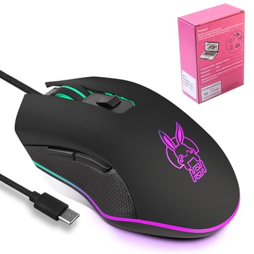 Kabelgebundene Gaming-Maus USB C Leise Klicken 7 Farben RGB Hintergrundbeleuchtung Optische Typ-C Mäuse mit 1.5m kabel 3600D-PI 6 Tasten Ergonomische Mouse für Telefon Tablets Laptops Mac Surface Bild 1