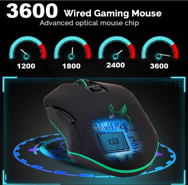 Kabelgebundene Gaming-Maus USB C Leise Klicken 7 Farben RGB Hintergrundbeleuchtung Optische Typ-C Mäuse mit 1.5m kabel 3600D-PI 6 Tasten Ergonomische Mouse für Telefon Tablets Laptops Mac Surface Bild 2