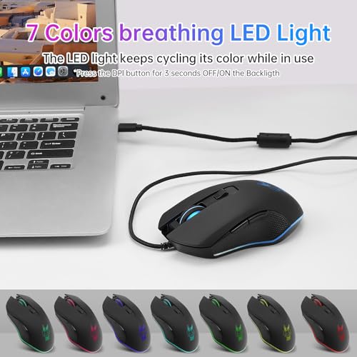 Kabelgebundene Gaming-Maus USB C Leise Klicken 7 Farben RGB Hintergrundbeleuchtung Optische Typ-C Mäuse mit 1.5m kabel 3600D-PI 6 Tasten Ergonomische Mouse für Telefon Tablets Laptops Mac Surface Bild 3