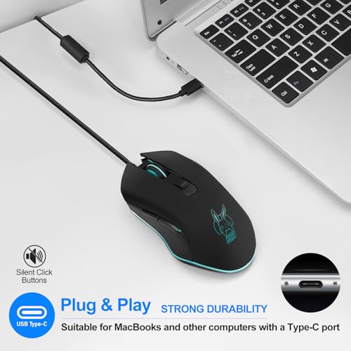 Kabelgebundene Gaming-Maus USB C Leise Klicken 7 Farben RGB Hintergrundbeleuchtung Optische Typ-C Mäuse mit 1.5m kabel 3600D-PI 6 Tasten Ergonomische Mouse für Telefon Tablets Laptops Mac Surface Bild 4