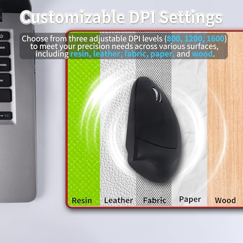 Ergonomische Maus Kabellose Vertikales 2.4GHz (USB-A+ USB-C Adapter) 2 Modi Wiederaufladbare Wireless Mice 1600d-pi 6 Tasten, Leise Mouse für Laptop/Computer/Mac/Windows/PC/Tablet/iPad, Rechtshänder Bild 3