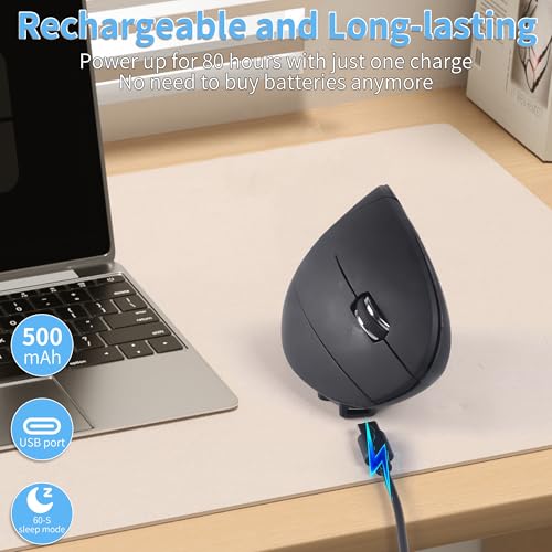 Ergonomische Maus Kabellose Vertikales 2.4GHz (USB-A+ USB-C Adapter) 2 Modi Wiederaufladbare Wireless Mice 1600d-pi 6 Tasten, Leise Mouse für Laptop/Computer/Mac/Windows/PC/Tablet/iPad, Rechtshänder Bild 5