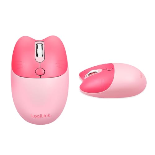 LogiLink kabellose 2,4 GHz kindgerechte Tastatur-Maus-Kombi 1600 DPI QWERTZ-Layout Windows MAC 85 Tasten 12 Multimediatasten Katzen-Design Energiesparmodus Pink Bild 2