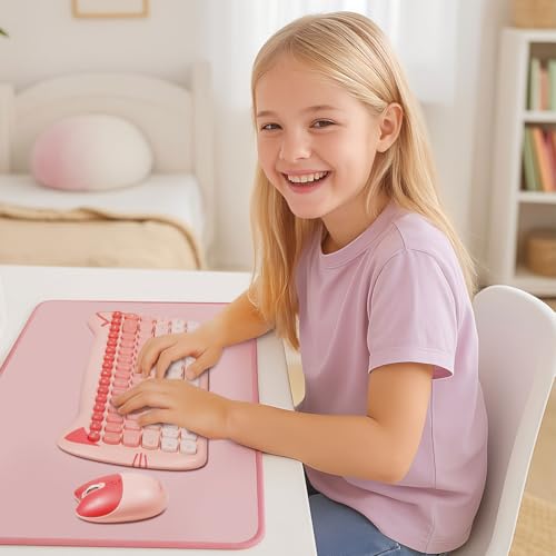 LogiLink kabellose 2,4 GHz kindgerechte Tastatur-Maus-Kombi 1600 DPI QWERTZ-Layout Windows MAC 85 Tasten 12 Multimediatasten Katzen-Design Energiesparmodus Pink Bild 4