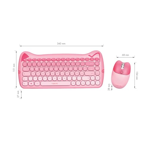LogiLink kabellose 2,4 GHz kindgerechte Tastatur-Maus-Kombi 1600 DPI QWERTZ-Layout Windows MAC 85 Tasten 12 Multimediatasten Katzen-Design Energiesparmodus Pink Bild 5