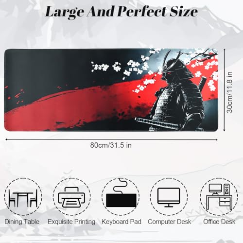 Großes Gaming Mauspad, Erweiterte Vernähte Schreibtischunterlage, Gaming Mauspads mit rutschfeste Gummibasis, Wasserdicht Mousepad für Büro, Gamer und Zuhause (Krieger,800 x 300 x 3 mm) Bild 2