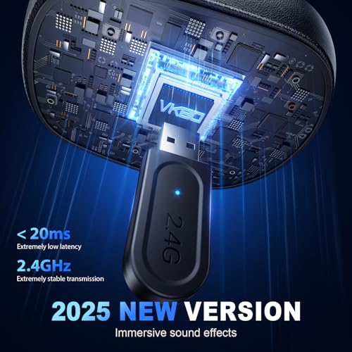 VK80 2,4-GHz-Funk-Gaming-Headset für PC, geringe Latenz, über 50 Stunden Akkulaufzeit, Bluetooth-Kopfhörer, Stereo-Sound-Headset für Switch, matt-hellschwarz Bild 2