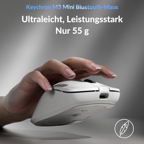 Keychron M3 Mini Gaming-Maus, 2.4 GHz & Bluetooth 5.3, programmierbar, PixArt 3950-Sensor, 30000 DPI, 8K-Polling-Rate, Ultraleicht, Optische Maus kompatibel mit Windows, macOS & Linux – Weiß Bild 6
