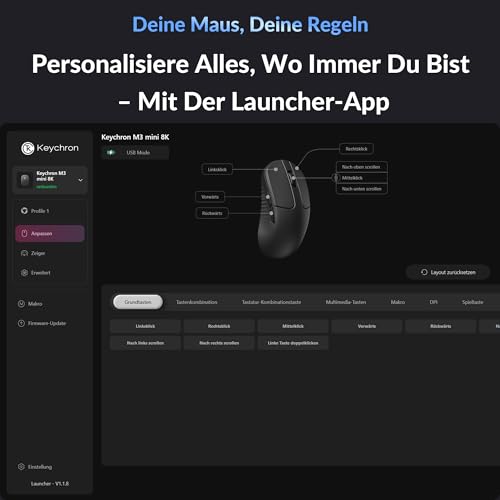 Keychron M3 Mini 8000 Hz Kabellose Gaming-Maus, 2,4 GHz & Bluetooth 5.3, PixArt 3950 Sensor, 30000 DPI, programmierbar mit Launcher, Ultraleicht 55g, kompatibel mit Windows, macOS und Linux – Schwarz Bild 2