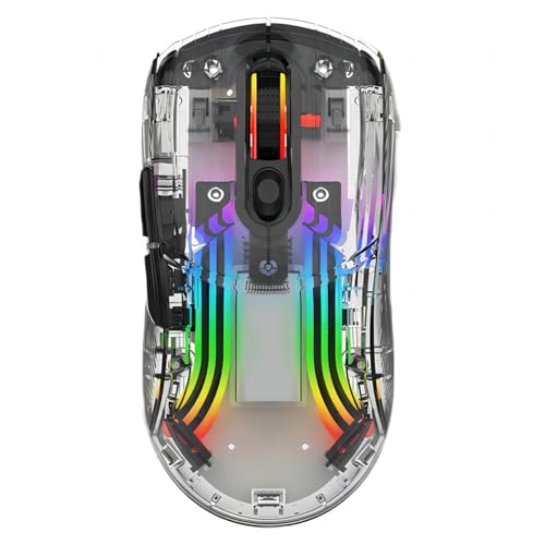 Transparente kabellose Gaming-Maus,wiederaufladbar mit farbenfroher RGB-Hintergrundbeleuchtung,5 DPI-Stufen, leisem Klick und komfortablem, ergonomischem Design für PC,Laptop und Laptop Bild 1