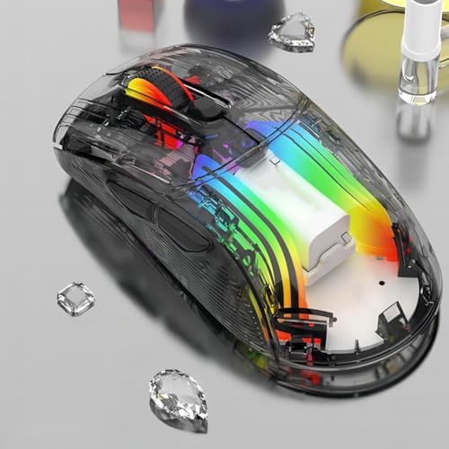 Transparente kabellose Gaming-Maus,wiederaufladbar mit farbenfroher RGB-Hintergrundbeleuchtung,5 DPI-Stufen, leisem Klick und komfortablem, ergonomischem Design für PC,Laptop und Laptop Bild 4