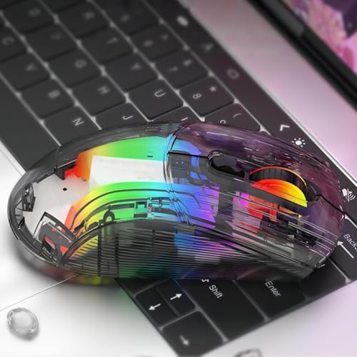 Transparente kabellose Gaming-Maus,wiederaufladbar mit farbenfroher RGB-Hintergrundbeleuchtung,5 DPI-Stufen, leisem Klick und komfortablem, ergonomischem Design für PC,Laptop und Laptop Bild 5