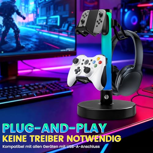 VCOM Kopfhörer Ständer mit 17 RGB- Lichtmodi, Controller Halter mit Fernbedienung, Universaler Gaming Headset Halterung für PC Gamer PS4 PS5 Xbox Bild 2
