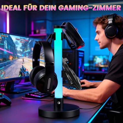 VCOM Kopfhörer Ständer mit 17 RGB- Lichtmodi, Controller Halter mit Fernbedienung, Universaler Gaming Headset Halterung für PC Gamer PS4 PS5 Xbox Bild 3