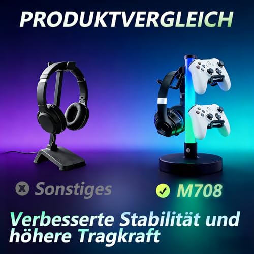VCOM Kopfhörer Ständer mit 17 RGB- Lichtmodi, Controller Halter mit Fernbedienung, Universaler Gaming Headset Halterung für PC Gamer PS4 PS5 Xbox Bild 6