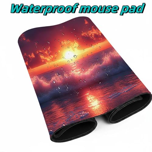 Mauspad Meereswellen Mousepad Sonnenuntergang, Mousepad XXL 60x140x0.3 cm Genähte Kanten Genauigkeit Geschwindigkeit Verbessern, Maus Schreibtischunterlage für Gaming Zubehör Geschenke DBYH-3387 Bild 4