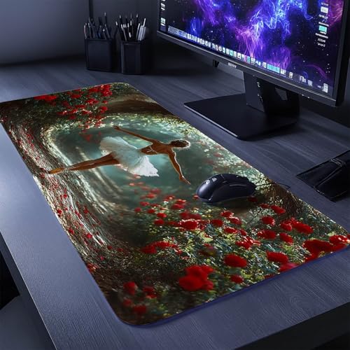 Mauspad Frau Mauspad xxl 100x50x0.3cm Wasserdicht Mousepad Antirutsch Gummibasis Schreibtischunterlage für Büro Gaming, Mouse Pad Blume für Pc Gaming Maus Tastatur Kabellos Laptop Herbstdeko DBYH-0170 Bild 2
