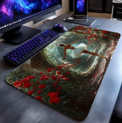 Mauspad Frau Mauspad xxl 100x50x0.3cm Wasserdicht Mousepad Antirutsch Gummibasis Schreibtischunterlage für Büro Gaming, Mouse Pad Blume für Pc Gaming Maus Tastatur Kabellos Laptop Herbstdeko DBYH-0170 Bild 3