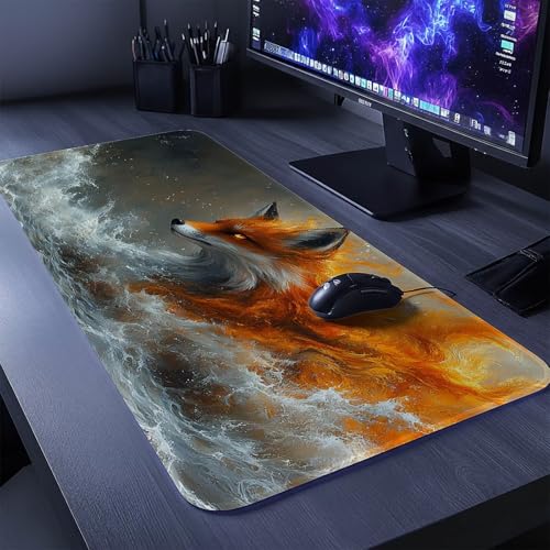 Mauspad Fuchs Mousepad Tier, Mousepad XXL 500x1000x3 mm Genähte Kanten Genauigkeit und Geschwindigkeit Verbessern, Maus Schreibtischunterlage für Büro Gaming Zubehör Geschenke für Männer DBYH-1789 Bild 2