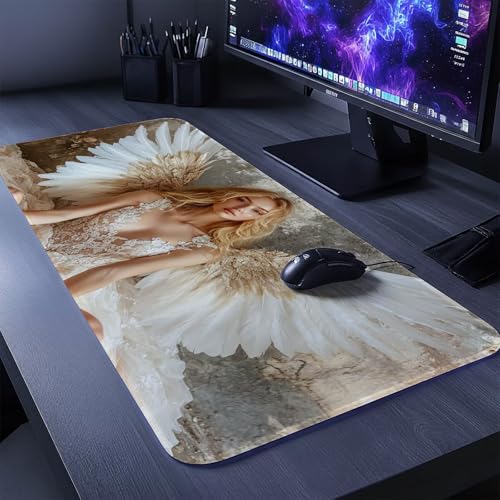 Mauspad Frau Mauspad xxl 140x60x0.3cm Wasserdicht Mousepad Antirutsch Gummibasis Schreibtischunterlage für Büro Gaming, Mouse Pad Engel für Pc Gaming Maus Tastatur Kabellos Laptop Herbstdeko DBYH-0157 Bild 2