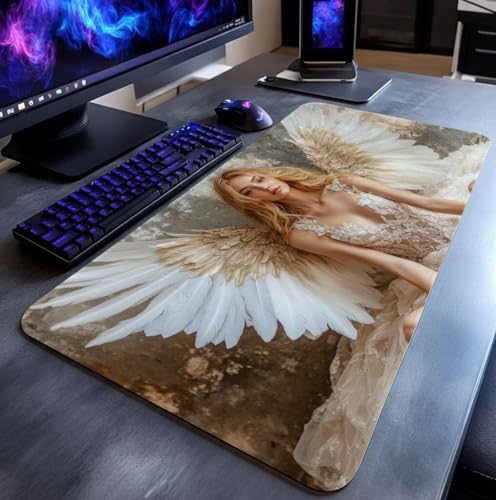 Mauspad Frau Mauspad xxl 140x60x0.3cm Wasserdicht Mousepad Antirutsch Gummibasis Schreibtischunterlage für Büro Gaming, Mouse Pad Engel für Pc Gaming Maus Tastatur Kabellos Laptop Herbstdeko DBYH-0157 Bild 3