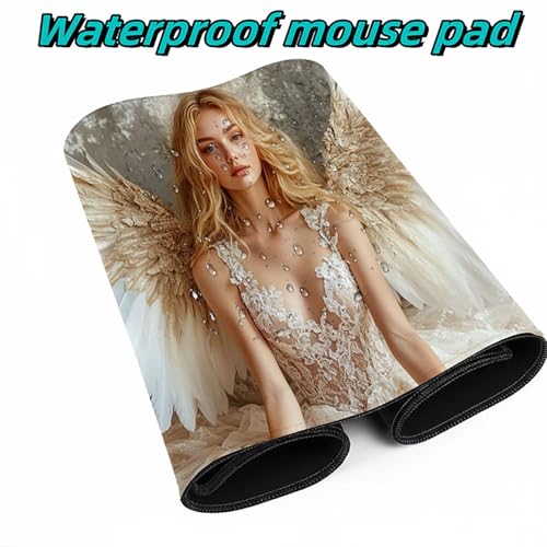 Mauspad Frau Mauspad xxl 140x60x0.3cm Wasserdicht Mousepad Antirutsch Gummibasis Schreibtischunterlage für Büro Gaming, Mouse Pad Engel für Pc Gaming Maus Tastatur Kabellos Laptop Herbstdeko DBYH-0157 Bild 4