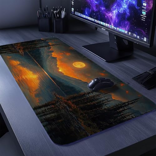 Mauspad Mond Mauspad xxl 140x60x0.3cm, Wasserdicht Mousepad Antirutsch Gummibasis Schreibtischunterlage für Büro Gaming, Mouse Pad Baum für Pc Gaming Maus Tastatur Kabellos Laptop Herbstdeko DBYH-4729 Bild 2