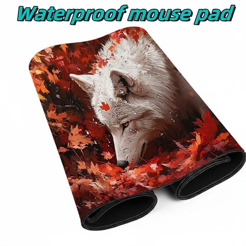 Mauspad Wolf Mauspad xxl 1400x600x3 mm Wasserdicht Mousepad Antirutsch Gummibasis Schreibtischunterlage für Büro Gaming, Mouse Pad Tier für Pc Gaming Maus Tastatur Kabellos Laptop Herbstdeko DBYH-3984 Bild 4