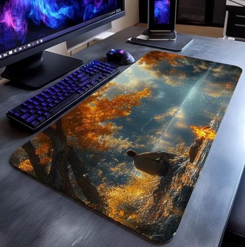 Mauspad Angeln Mauspad xxl 140x60x0.3cm Wasserdicht Mousepad Antirutsch Gummibasis Schreibtischunterlage für Büro Gaming, Mouse Pad See für Pc Gaming Maus Tastatur Kabellos Laptop Herbstdeko DBYH-2422 Bild 3