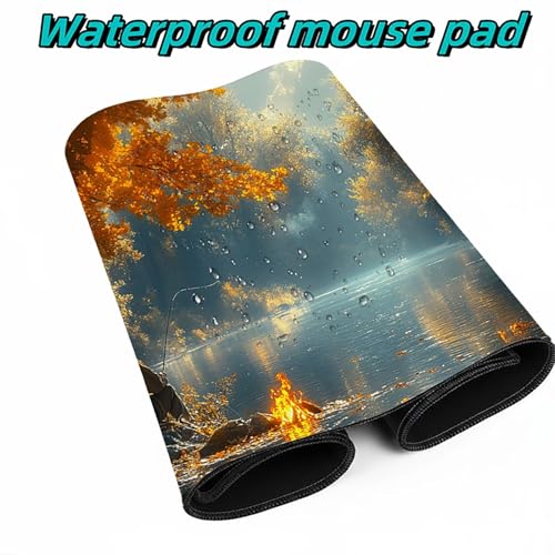 Mauspad Angeln Mauspad xxl 140x60x0.3cm Wasserdicht Mousepad Antirutsch Gummibasis Schreibtischunterlage für Büro Gaming, Mouse Pad See für Pc Gaming Maus Tastatur Kabellos Laptop Herbstdeko DBYH-2422 Bild 4