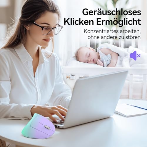 TECKNET Ergonomische Maus, Kabellose Bluetooth Vertikale Maus(BT 5.0+BT 3.0+2.4G), 6 Einstellstufen bis 4800 DPI, Optisch Leise Wireless Mouse für Laptop/PC/Mac/Tablet/iPad(Win/Android/iOS), 6 Tasten Bild 5
