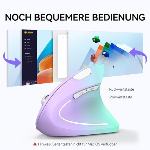 TECKNET Ergonomische Maus, Kabellose Bluetooth Vertikale Maus(BT 5.0+BT 3.0+2.4G), 6 Einstellstufen bis 4800 DPI, Optisch Leise Wireless Mouse für Laptop/PC/Mac/Tablet/iPad(Win/Android/iOS), 6 Tasten Bild 7