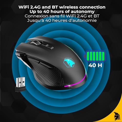 Empire GAMING RF906 Kabellose Gaming-Maus, 3 Modi, 2,4 GHz, BT, kabelgebunden, 8 programmierbare Tasten, Software inklusive, 10.000 dpi, RGB anpassbar, 1000 Hz-Sensor, PC/Mac, Schwarz Bild 2
