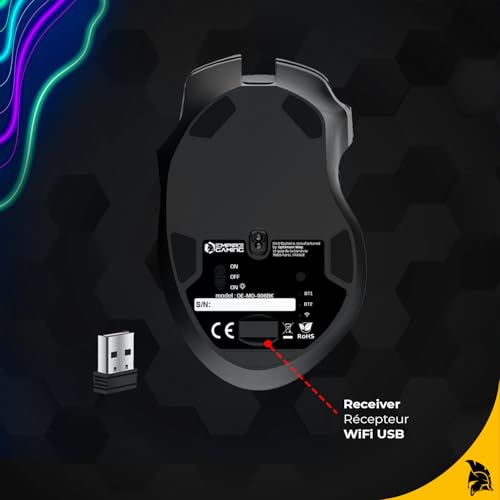 Empire GAMING RF906 Kabellose Gaming-Maus, 3 Modi, 2,4 GHz, BT, kabelgebunden, 8 programmierbare Tasten, Software inklusive, 10.000 dpi, RGB anpassbar, 1000 Hz-Sensor, PC/Mac, Schwarz Bild 3