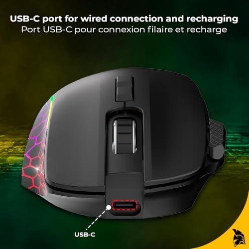 Empire GAMING RF906 Kabellose Gaming-Maus, 3 Modi, 2,4 GHz, BT, kabelgebunden, 8 programmierbare Tasten, Software inklusive, 10.000 dpi, RGB anpassbar, 1000 Hz-Sensor, PC/Mac, Schwarz Bild 4