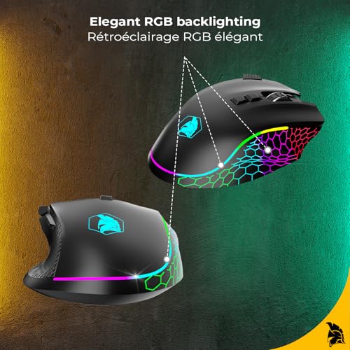 Empire GAMING RF906 Kabellose Gaming-Maus, 3 Modi, 2,4 GHz, BT, kabelgebunden, 8 programmierbare Tasten, Software inklusive, 10.000 dpi, RGB anpassbar, 1000 Hz-Sensor, PC/Mac, Schwarz Bild 5