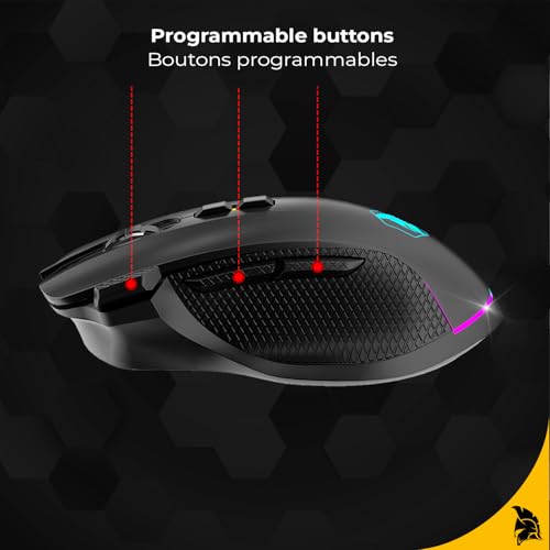 Empire GAMING RF906 Kabellose Gaming-Maus, 3 Modi, 2,4 GHz, BT, kabelgebunden, 8 programmierbare Tasten, Software inklusive, 10.000 dpi, RGB anpassbar, 1000 Hz-Sensor, PC/Mac, Schwarz Bild 6