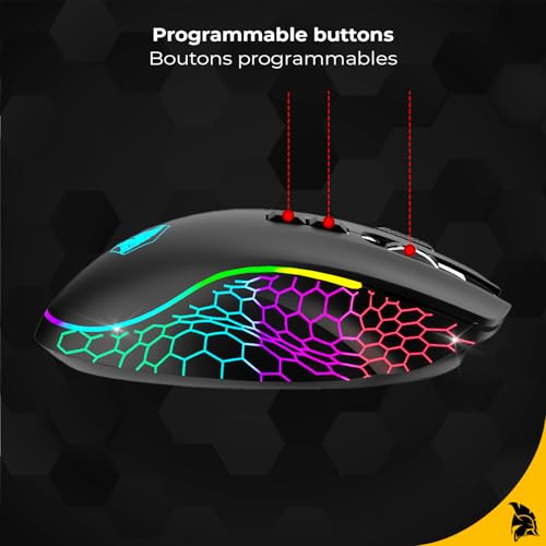 Empire GAMING RF906 Kabellose Gaming-Maus, 3 Modi, 2,4 GHz, BT, kabelgebunden, 8 programmierbare Tasten, Software inklusive, 10.000 dpi, RGB anpassbar, 1000 Hz-Sensor, PC/Mac, Schwarz Bild 7