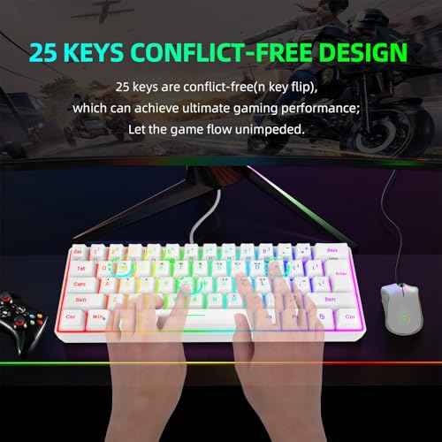 Goshyda Gaming-Tastatur und -Maus, Anpassbare RGB-Tastatur mit Hintergrundbeleuchtung, Ergonomische Mauskombination mit Mauspad, Zum Spielen und Arbeiten (Weißes Set) Bild 2