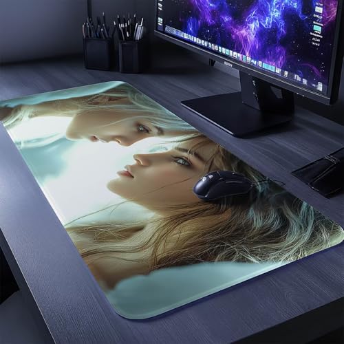 Mauspad Frau Mauspad xxl 140x60x0.3 cm Wasserdicht Mousepad Antirutsch Gummibasis Schreibtischunterlage für Büro Gaming, Mouse Pad Kuss für Pc Gaming Maus Tastatur Kabellos Laptop Herbstdeko DBYH-6412 Bild 2