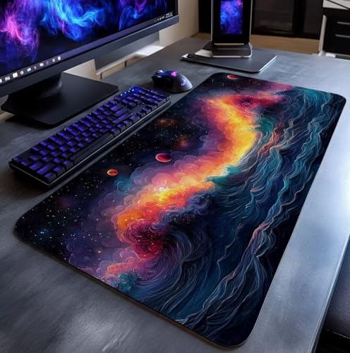 Mauspad Sternenhimmel Mousepad Meereswellen, Mousepad XXL 60x140x0.3 cm Genähte Kanten Genauigkeit Geschwindigkeit Verbessern, Maus Schreibtischunterlage für Gaming Zubehör Geschenke DBYH-7910 Bild 3