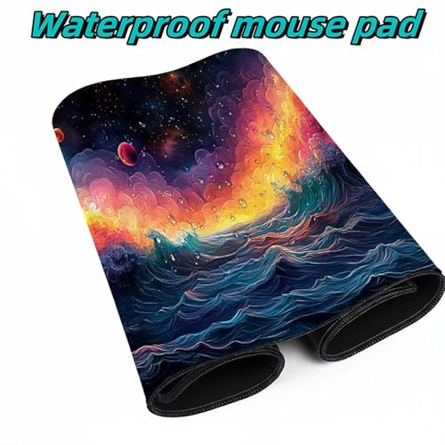 Mauspad Sternenhimmel Mousepad Meereswellen, Mousepad XXL 60x140x0.3 cm Genähte Kanten Genauigkeit Geschwindigkeit Verbessern, Maus Schreibtischunterlage für Gaming Zubehör Geschenke DBYH-7910 Bild 4