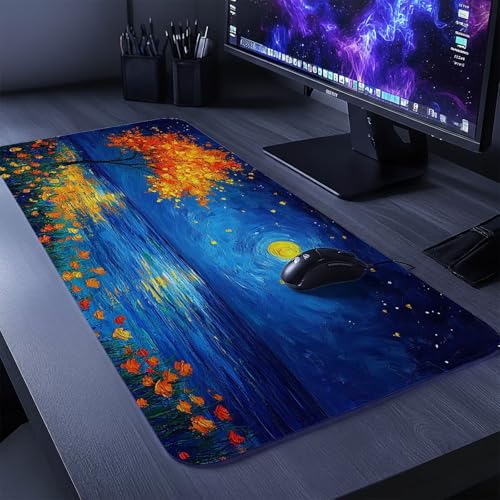 Mauspad Baum Mauspad xxl 140x60x0.3 cm Wasserdicht Mousepad Antirutsch Gummibasis Schreibtischunterlage für Büro Gaming, Mouse Pad Mond für Pc Gaming Maus Tastatur Kabellos Laptop Herbstdeko DBYH-8698 Bild 2