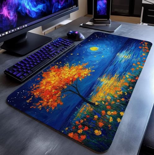 Mauspad Baum Mauspad xxl 140x60x0.3 cm Wasserdicht Mousepad Antirutsch Gummibasis Schreibtischunterlage für Büro Gaming, Mouse Pad Mond für Pc Gaming Maus Tastatur Kabellos Laptop Herbstdeko DBYH-8698 Bild 3